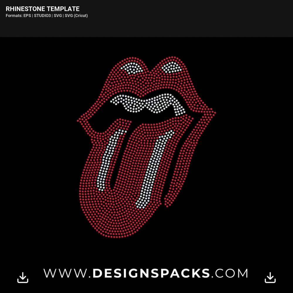 Rolling Stones Tongue Bling Logo Rhinestone Digital Template