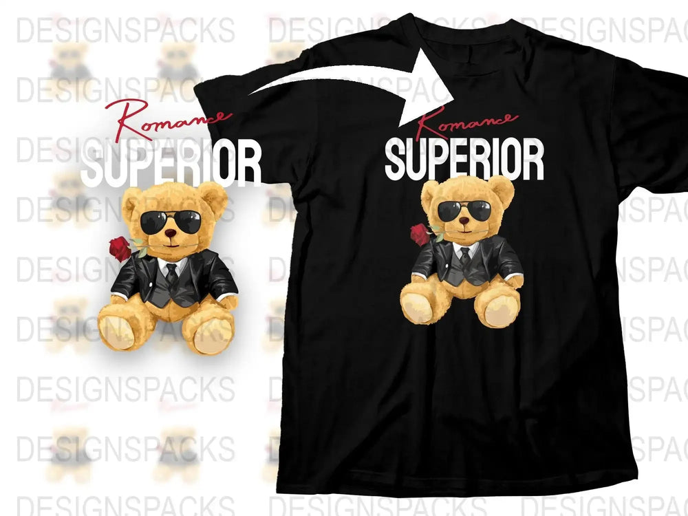Romantic Bear with Rose Graphic Print Png Digital Download