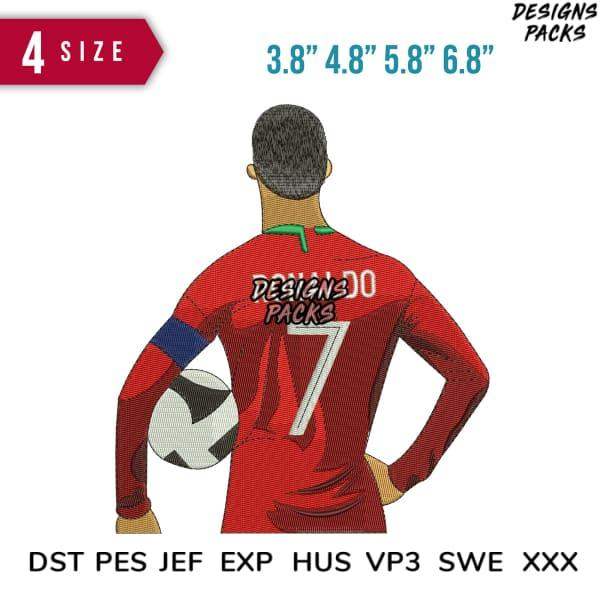 Soccer player jersey design with number 7, available in 4 sizes for embroidery, DTF, DTG, and tumbler wraps