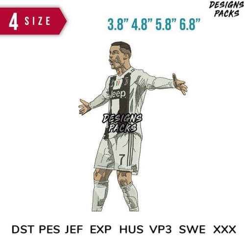 Soccer player embroidery design in 4 sizes, compatible with DST PES JEF formats for instant download