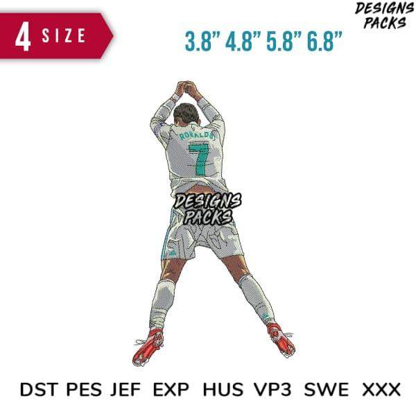Soccer player embroidery design in 4 sizes, compatible with DST PES JEF formats for instant download