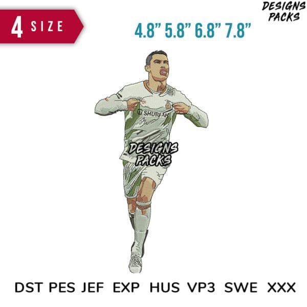 Soccer player embroidery design in 4 sizes, DST PES JEF formats for instant download
