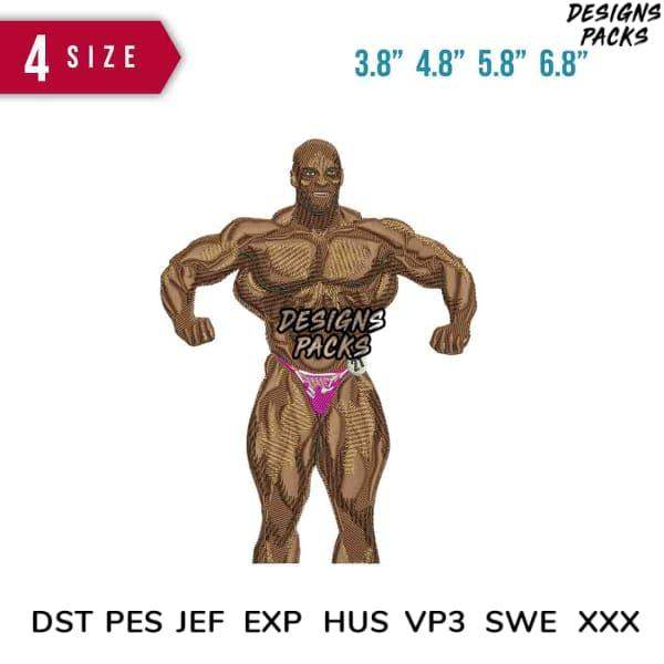 Muscular bodybuilder embroidery design in 4 sizes, PES DST JEF formats for instant download