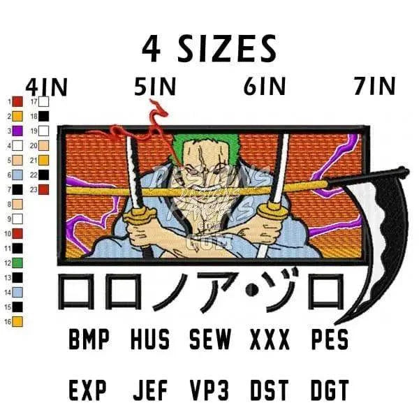 Roronoa Zoro One Piece Anime Embroidery Design