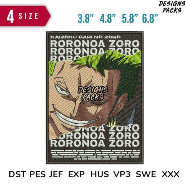 Roronoa Zoro embroidery design in 4 sizes, DTF/DTG ready, instant download, DST PES formats