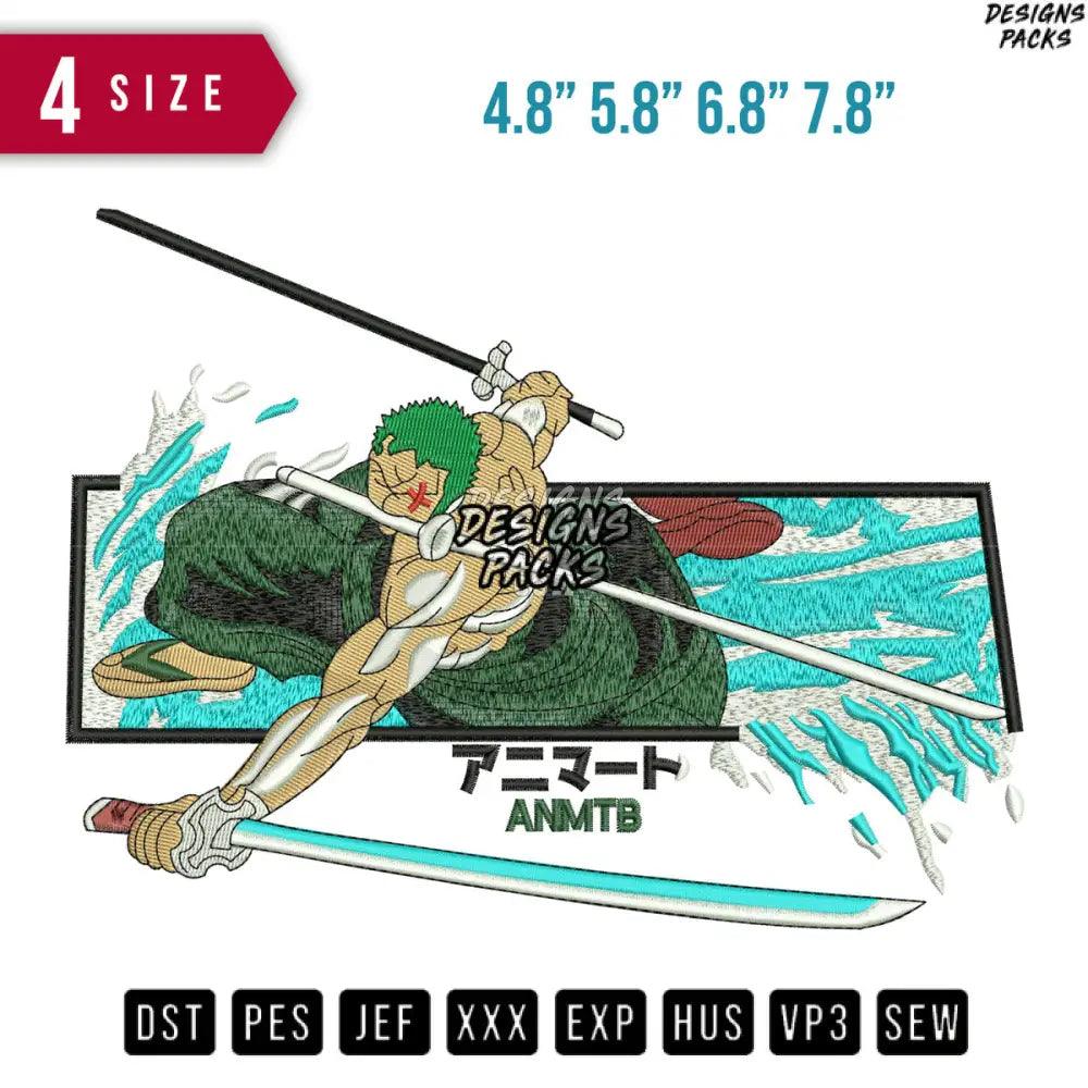 Roronoa Zoro Wave Embroidery Design