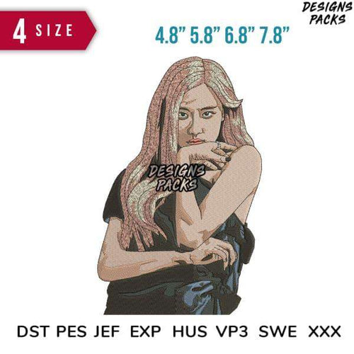 Embroidery design of woman with long hair, available in 4 sizes & multiple formats (DST, PES, JEF, EXP)