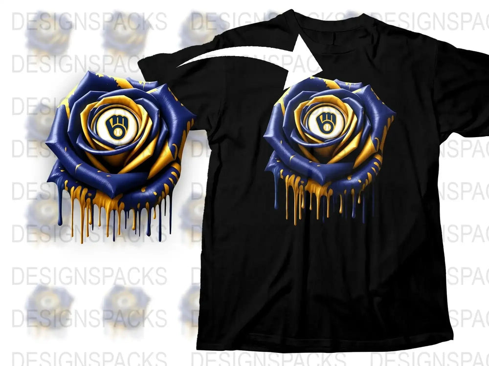 Trendy Dripping Gold Rose Graphic T-Shirt, Unique Floral Design, Black Tee with Yellow Detail, Artistic Apparel for All Genders