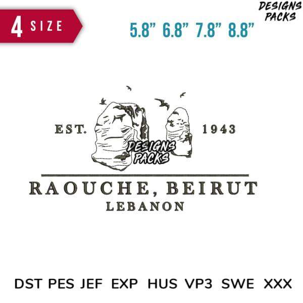 Raouche Beirut Lebanon vintage logo design, print-ready embroidery formats DST PES JEF EXP for DTG DTF