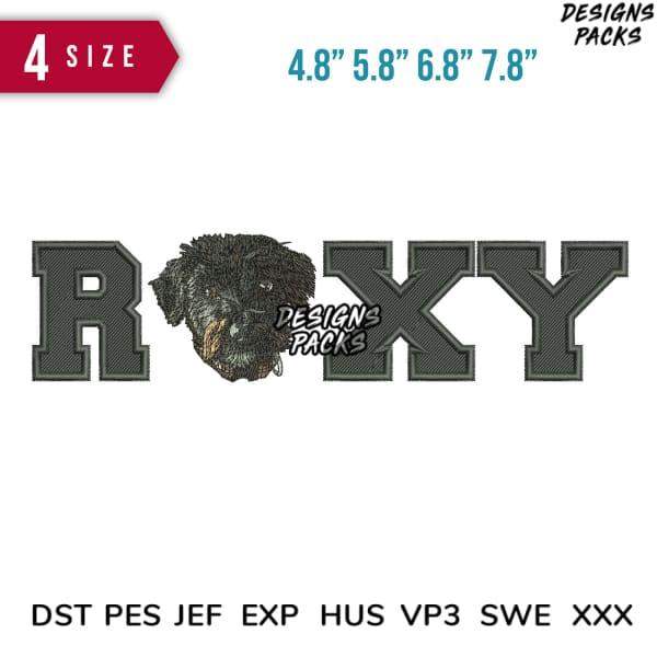 Roxy dog name embroidery design in 4 sizes, PES DST JEF formats for instant download