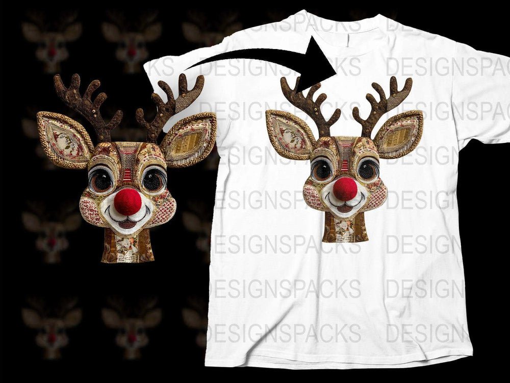 Cute Reindeer Face T-Shirt, Fun Christmas Tee, Kids and Adults Holiday Apparel