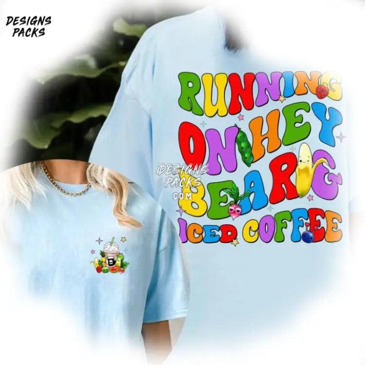 Running On Hey Bear Dancing Fruit & Iced Coffee Birthday Sensory Png Design