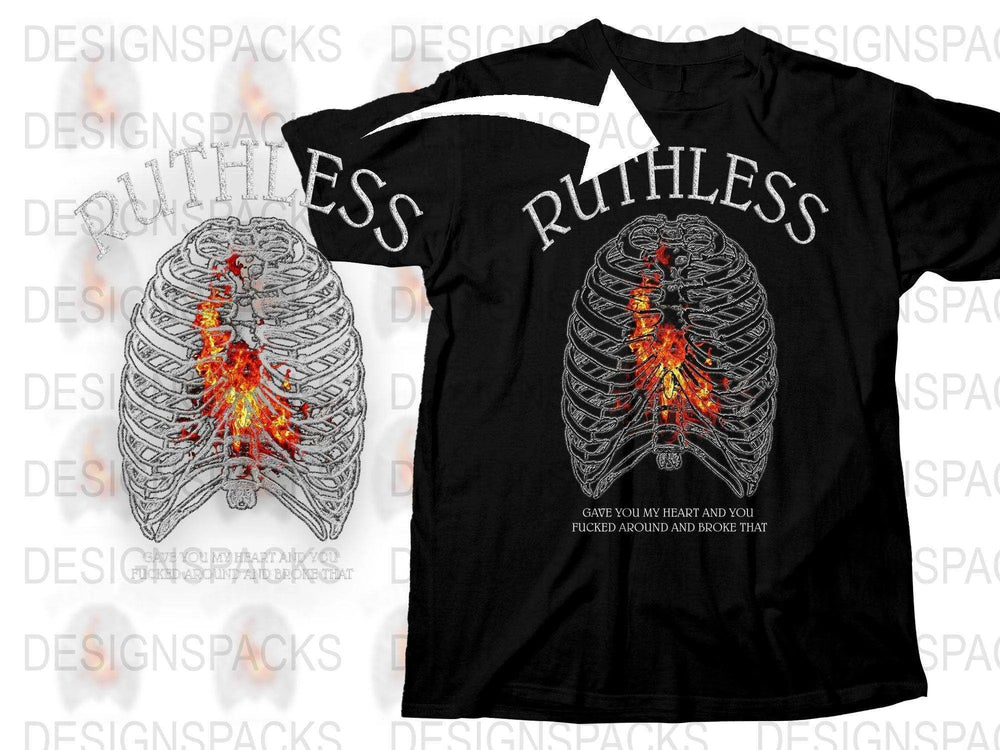 Ruthless Unique Skeleton Ribcage Heart Graphic Png Digital Download