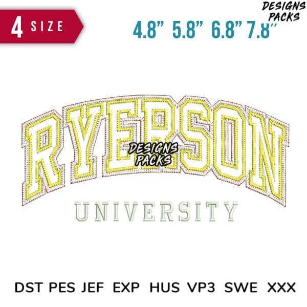 Ryerson University embroidery design in 4 sizes, PES DST JEF formats, print-ready for apparel