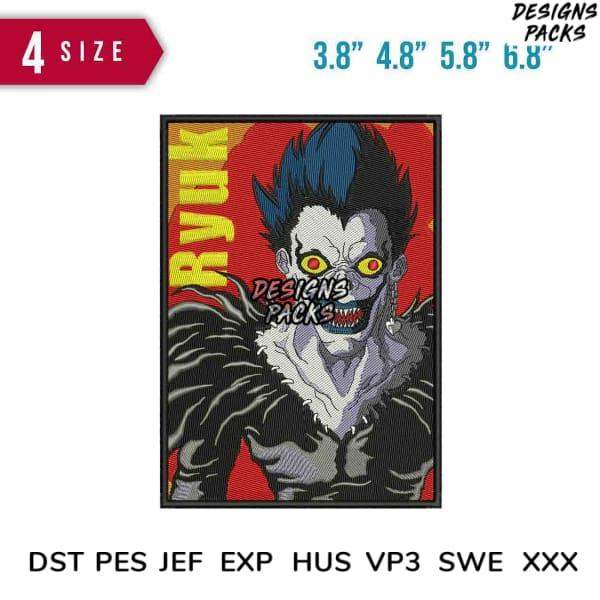 Ryuk embroidery design in 4 sizes, print-ready PES DST formats for shirts, instant download