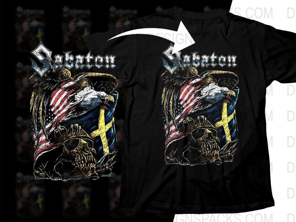 Sabaton Vintage Eagle And Flags Rock Band Logo Png Halftone Digital Download