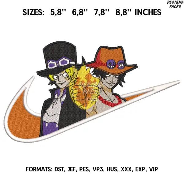 Sabo and Ace Embroidery Design File, One Piece Anime Embroidery Design, Machine Embroidery Pes Dst. Anime pes Design