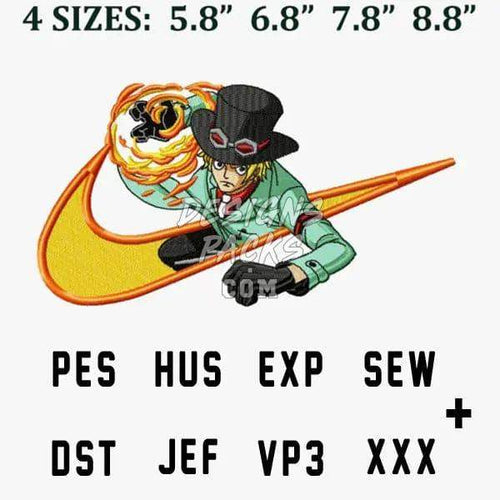 Embroidery design of anime character with flame effect, 4 sizes, PES HUS EXP SEW DST JEF VP3 XXX formats