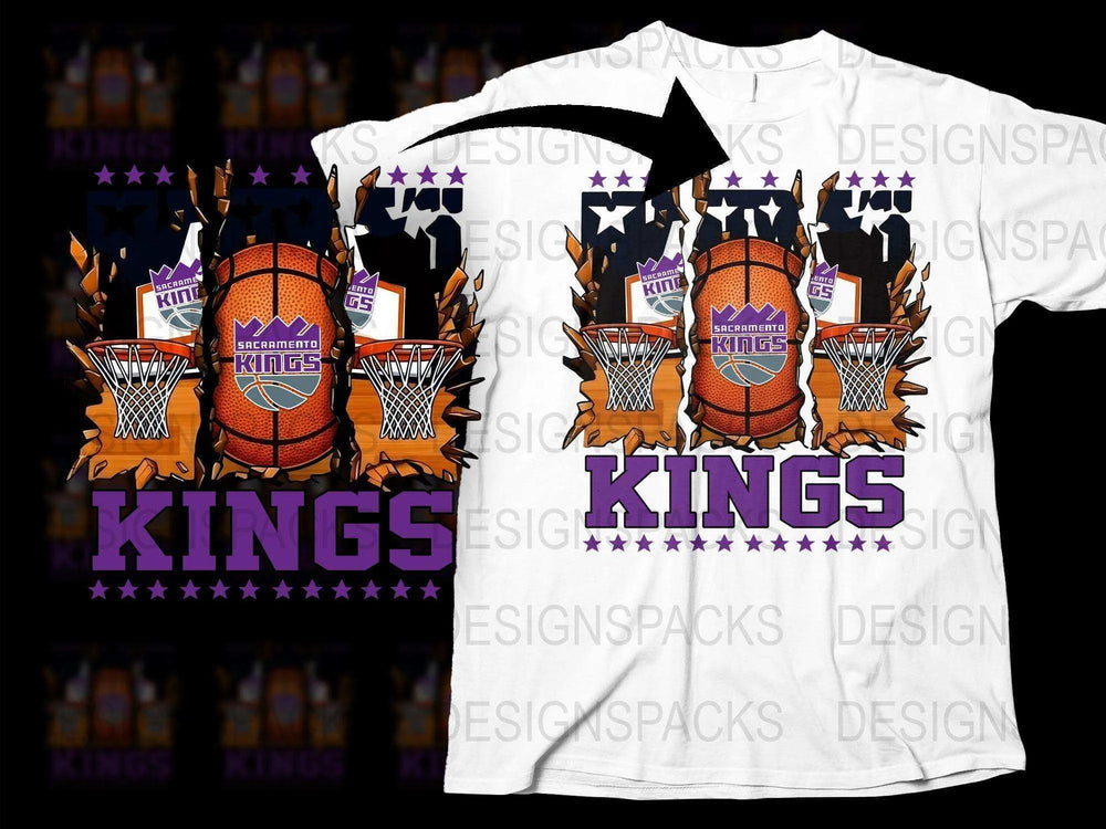 Sacramento Kings Basketball Themed T-Shirt, Sports Fan Graphic Tee, Purple and White Design