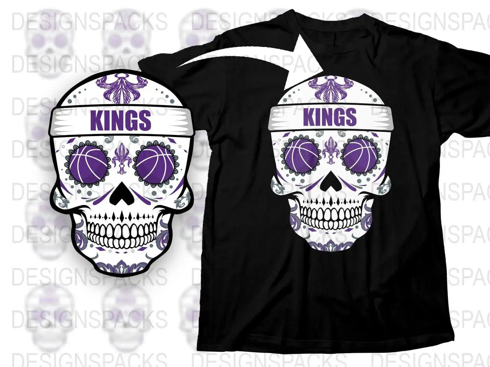 Gothic Skull T-Shirt, Kings Purple and White Graphic Tee, Men's Halloween Fashion, Unique Skull Apparel