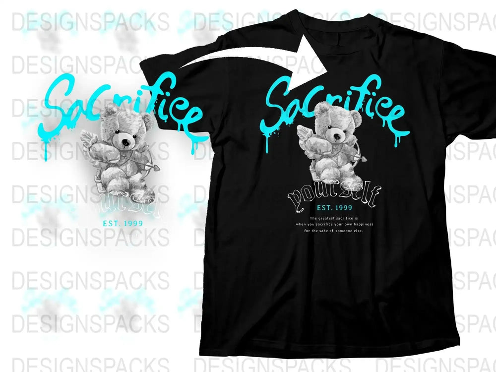 Sacrifice Bear with Bow EST. 1999 Graphic Png Digital Download