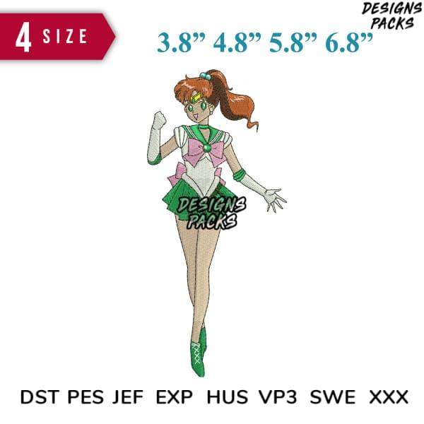 Sailor Jupiter embroidery design in 4 sizes, available in DST PES JEF formats for instant download