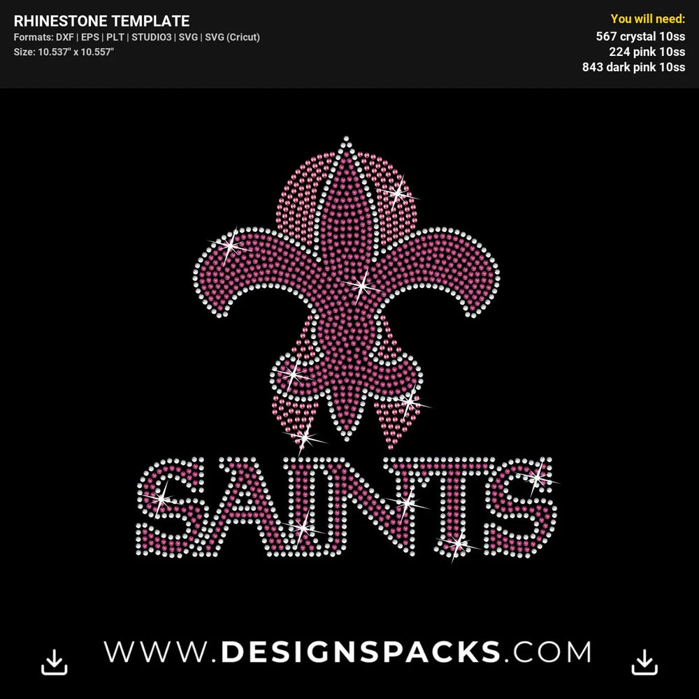 Saints Pink Ribbon Awareness Rhinestone Digital Template