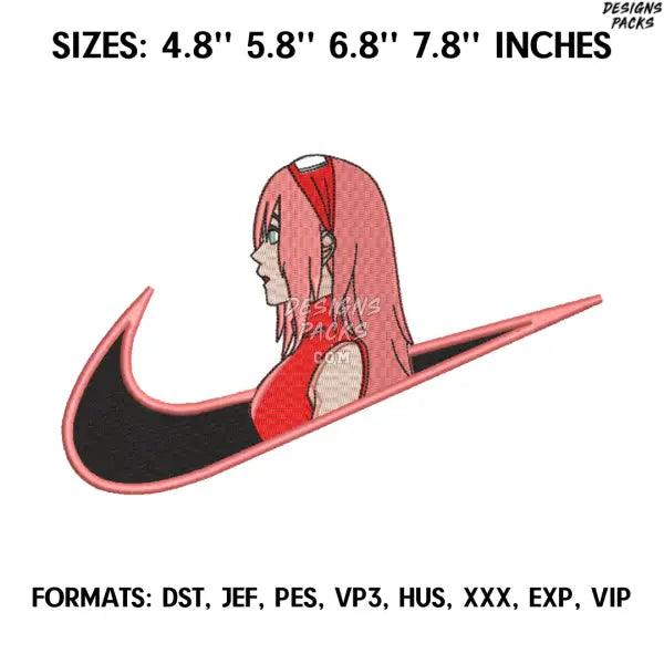Sakura Haruno Embroidery Design File, Naruto Anime Embroidery Design, Machine Embroidery, Nike Sakura Anime Pes Design