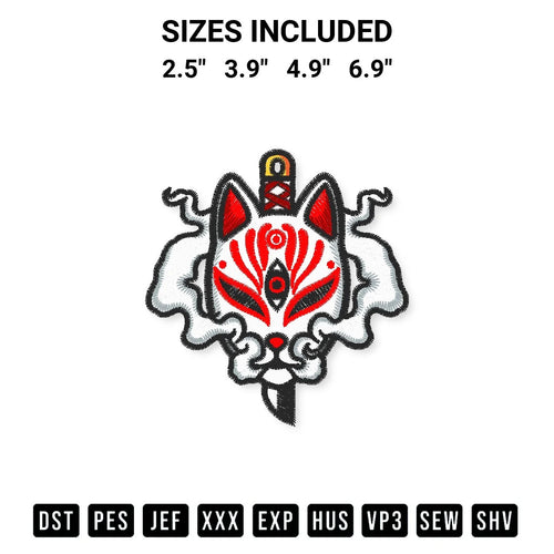 Sakura Sword With Kitsune Mask Embroidery Design