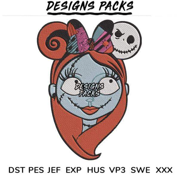 Sally from Nightmare Before Christmas with mouse ears, embroidery design for DTF/DTG, SVG/PES formats