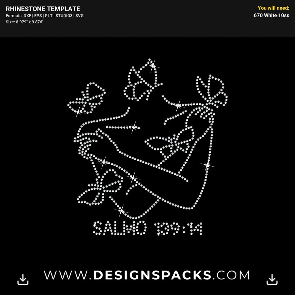 Salmo 139 14 Woman Silhouette Butterfly Rhinestone Digital Template