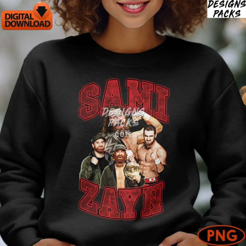 Sami Zayn Wrestling Fan Art Digital Download Png Format Red Graphic