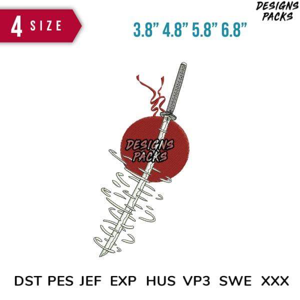 Embroidery design of sword piercing red circle, 4 sizes, DST PES JEF formats for instant download