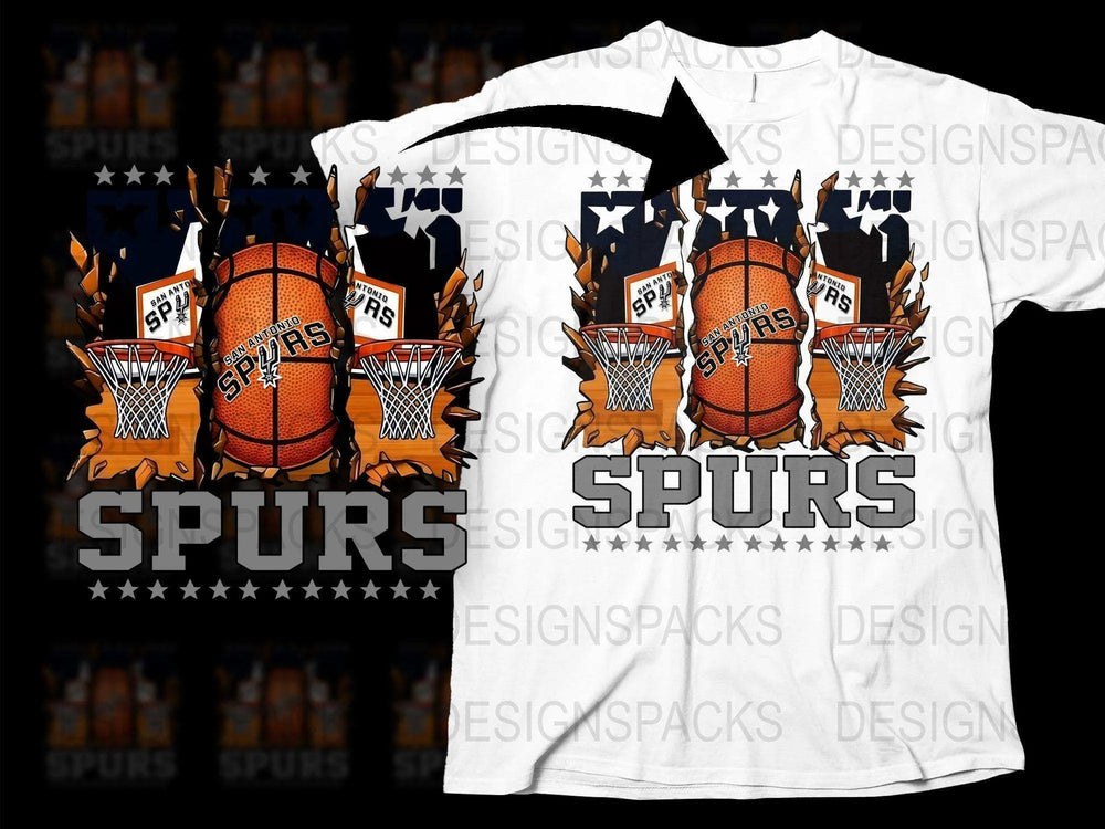 Spurs Basketball T-Shirt, Graphic Sports Tee, Black and White, Men's Casual Wear, Athletic Apparel, Fan Gear