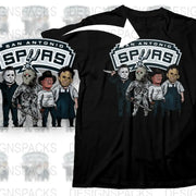 San Antonio Spurs Horror Movie Characters Themed T-Shirt, Unique Graphic Tee, Halloween Inspired, Men's Fashion Shirt