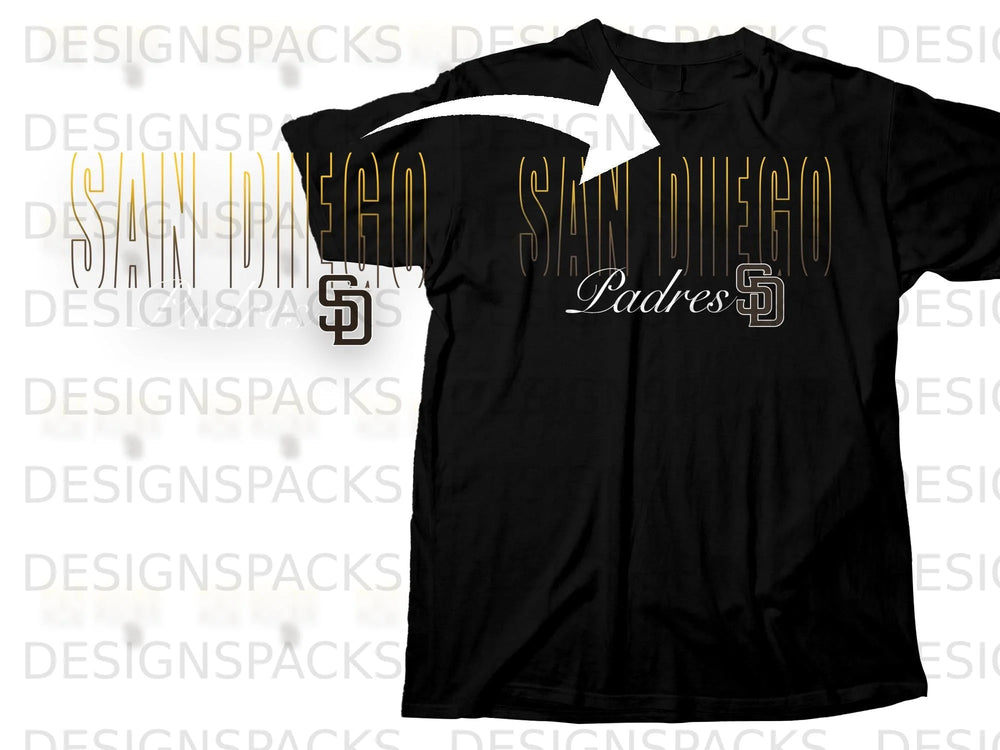 Black t-shirt with "San Diego Padres" text and team logo.