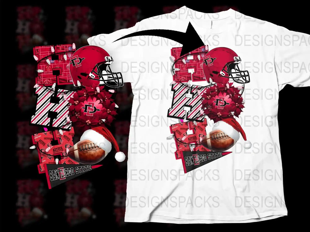 San Diego State Aztecs Football T-Shirt, College Sports Fan Gear, Red and White Graphic Tee