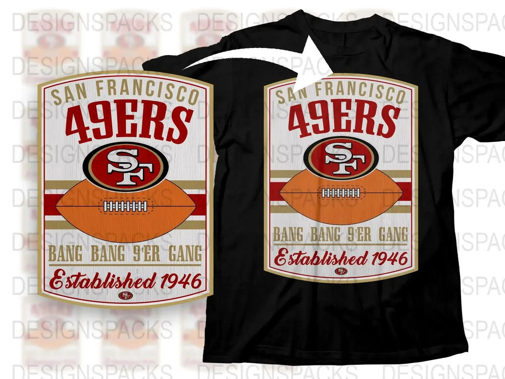 San Francisco 49ers Fan T-Shirt, Bang Bang Niner Gang, Established 1946 Retro Graphic Tee