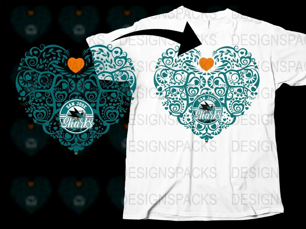 San Jose Sharks Heart Design Fashionable Png Digital Download