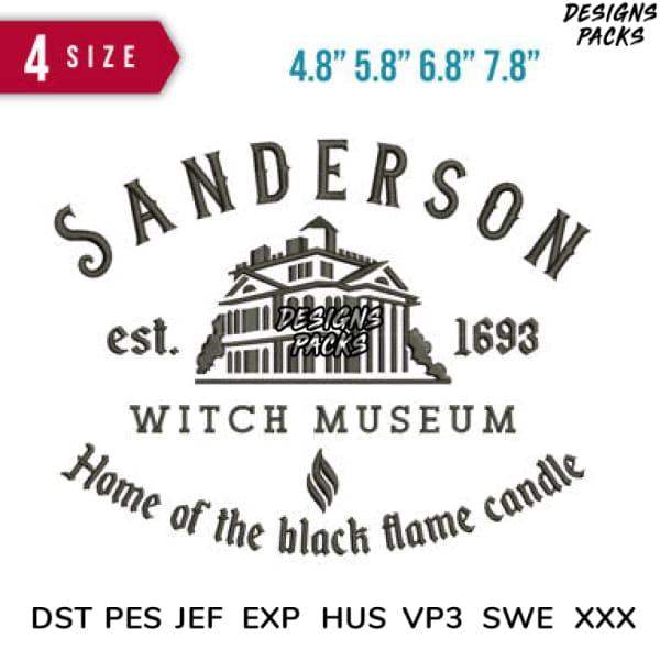 Sanderson Witch Museum vintage logo design, print-ready embroidery files in multiple formats
