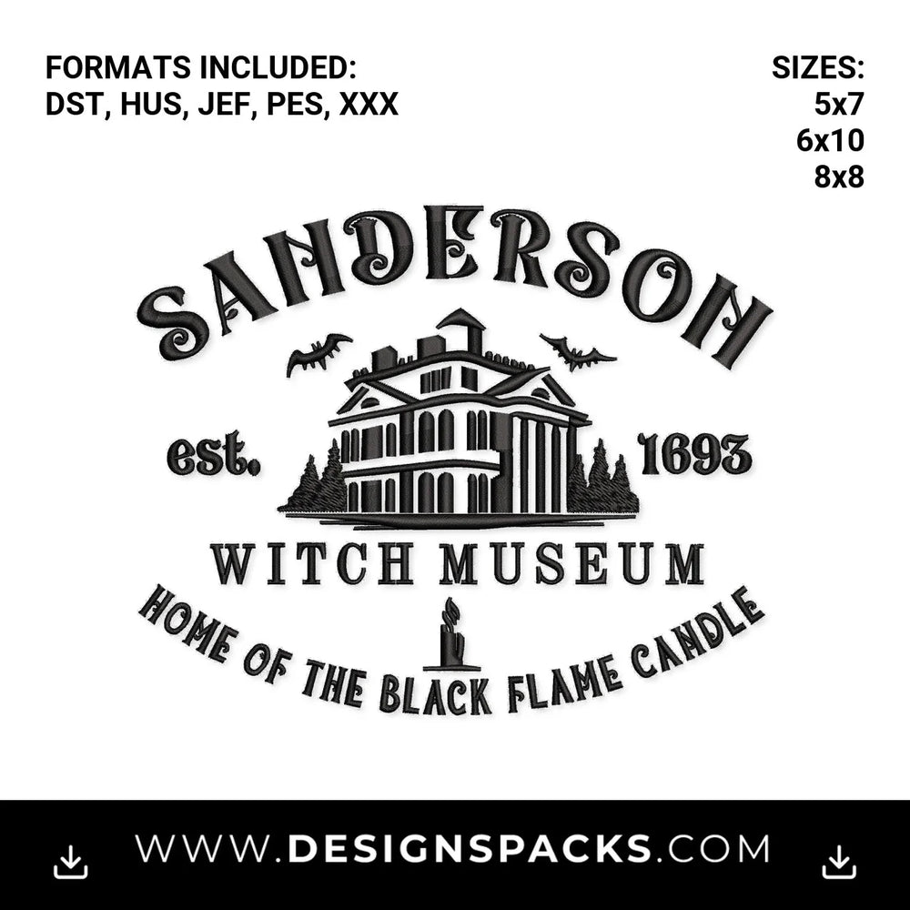 Sanderson Witch Museum Black Flame Candle Embroidery Design - Instant digital download pattern at Designspacks.com