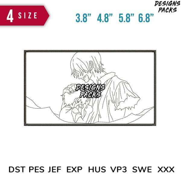 Anime-style embroidery design with 4 sizes, DST PES JEF formats for machine stitching