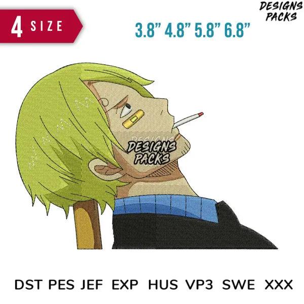 Sanji Smoke Embroidery Design 3.8" 4.8" 5.8" 6.8"