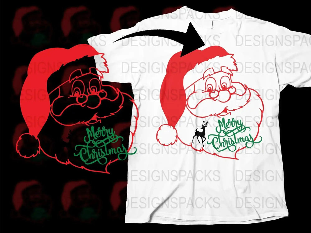Merry Christmas T-Shirt, Santa Claus Graphic Tee, Holiday Apparel, Festive Red and Green Design