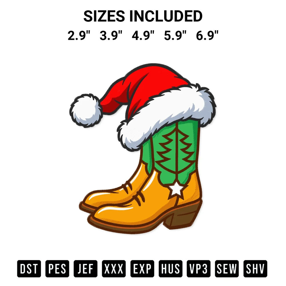 Santa Hat Cowboy Boots Embroidery Design