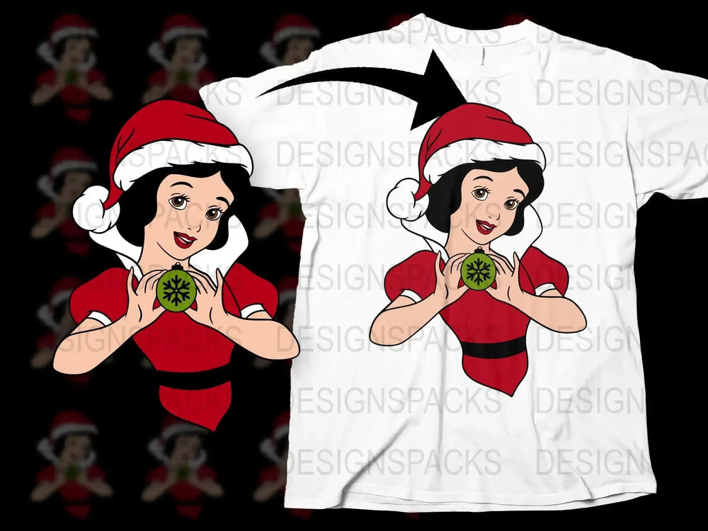 Festive Christmas T-Shirt with Snow White in Santa Hat Holiday Apparel