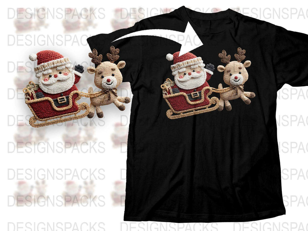 Christmas T-Shirt with Santa and Reindeer Embroidery Design, Holiday Apparel for Family, Festive Winter Clothing Unisex