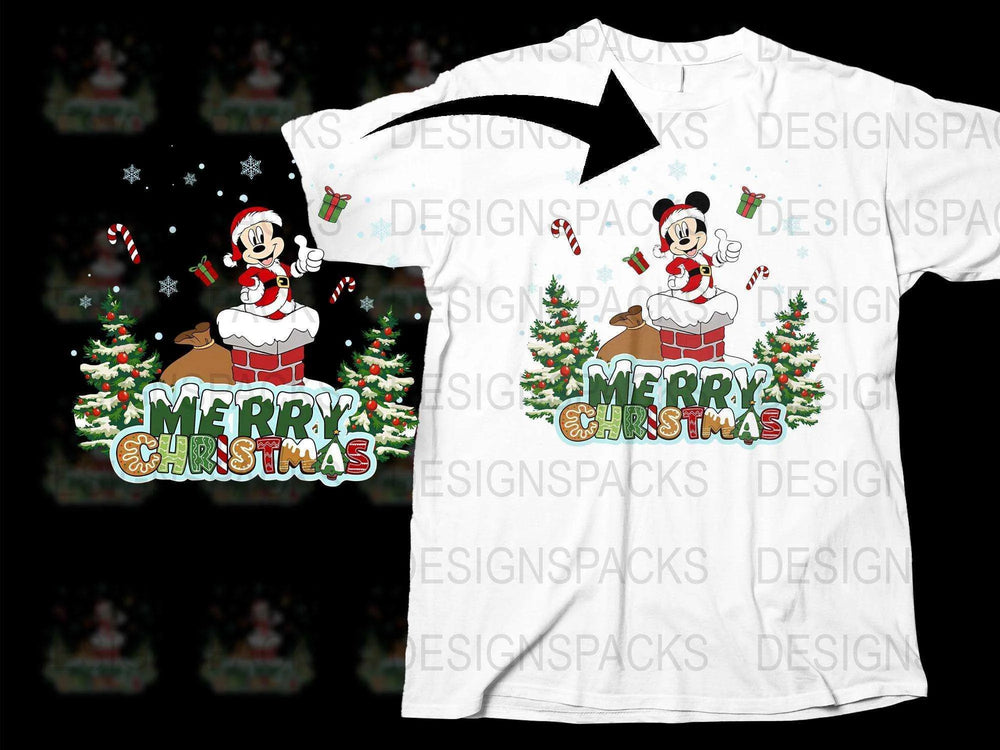 Festive Christmas T-Shirt, Cute Santa Mickey Mouse Design, Holiday Apparel for All Ages, Unisex Xmas Tee