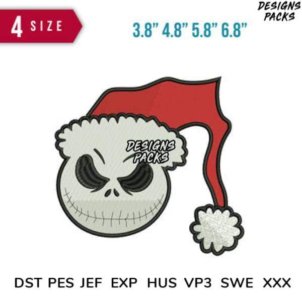 Jack Skellington Santa hat embroidery design in 4 sizes, print-ready formats