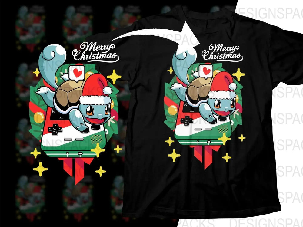 Santa Squirtle on Game Console Christmas Png Digital Download